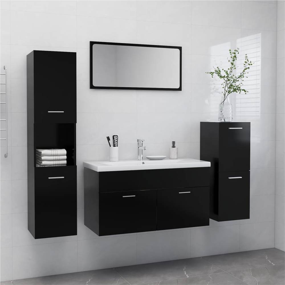 

Bathroom Furniture Set Black Chipboard