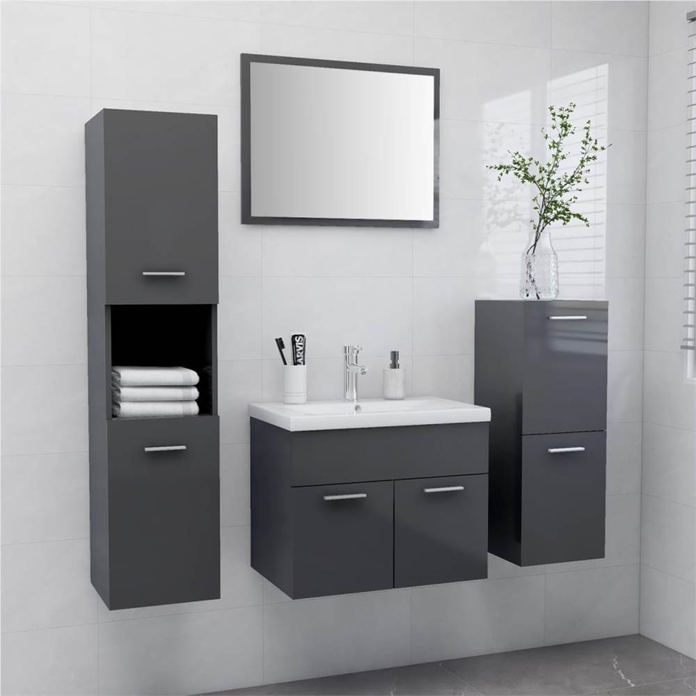 

Bathroom Furniture Set High Gloss Grey Chipboard