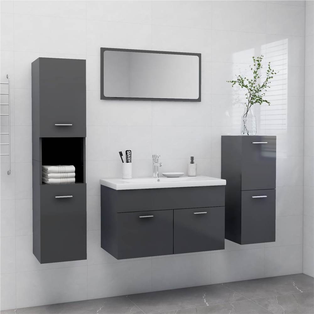 

Bathroom Furniture Set High Gloss Grey Chipboard