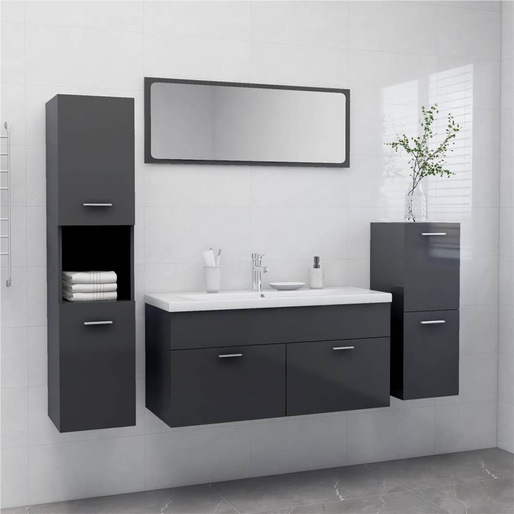 

Bathroom Furniture Set High Gloss Grey Chipboard