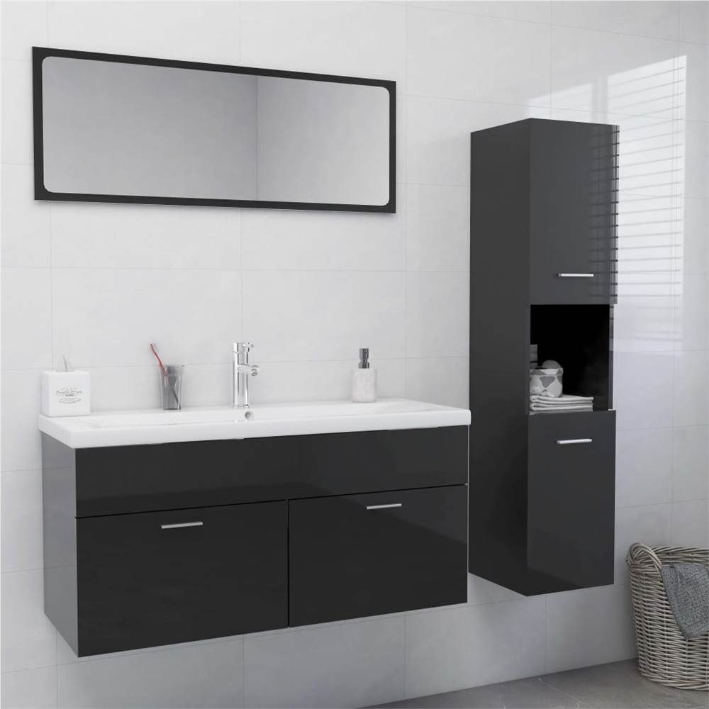 

Bathroom Furniture Set High Gloss Grey Chipboard