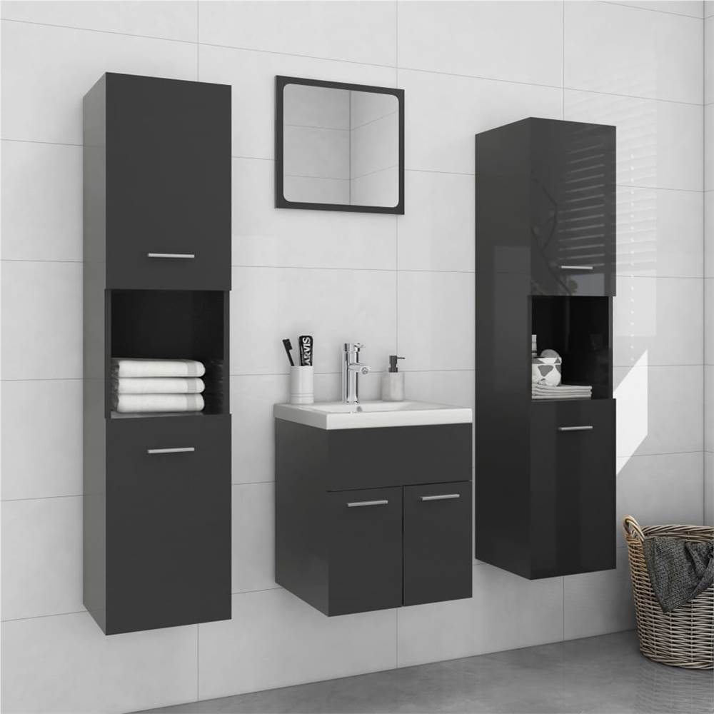 

Bathroom Furniture Set High Gloss Grey Chipboard