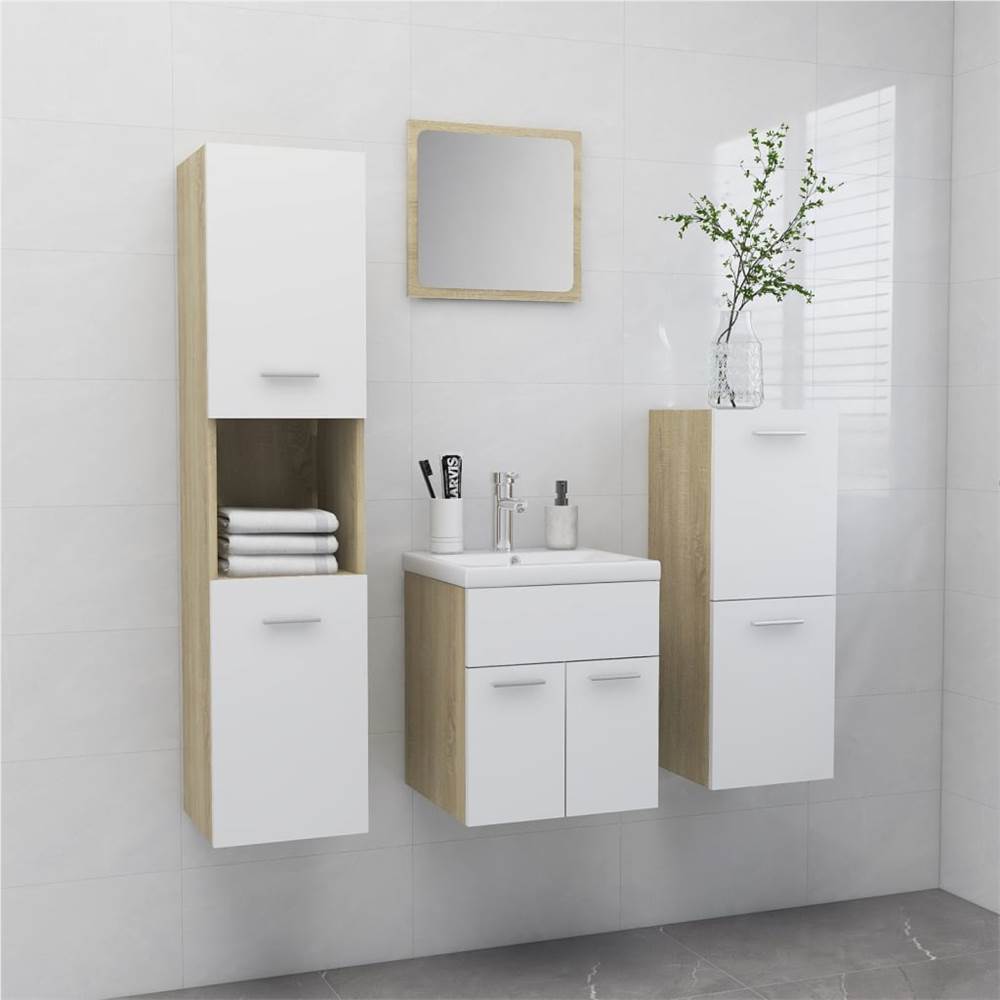 

Bathroom Furniture Set White and Sonoma Oak Chipboard