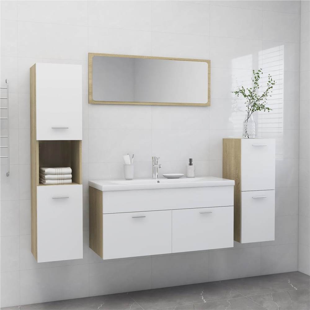 

Bathroom Furniture Set White and Sonoma Oak Chipboard