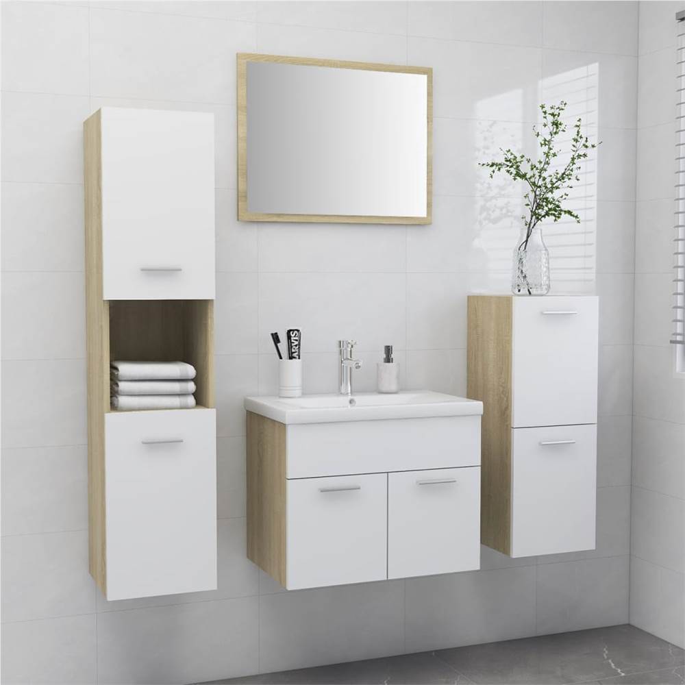

Bathroom Furniture Set White and Sonoma Oak Chipboard
