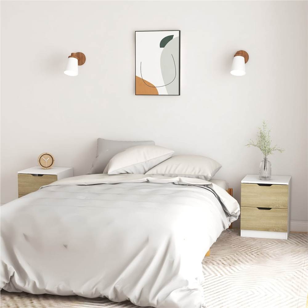 

Bedside Cabinets 2 pcs White & Sonoma Oak 40x40x50 cm Chipboard