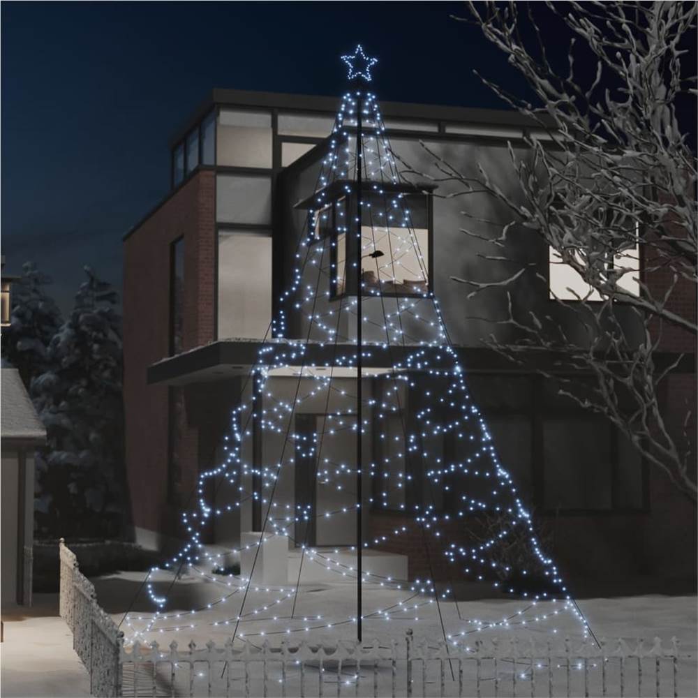 Árbol de Navidad con Poste Metálico 1400 LEDs Blanco Frio 5 m