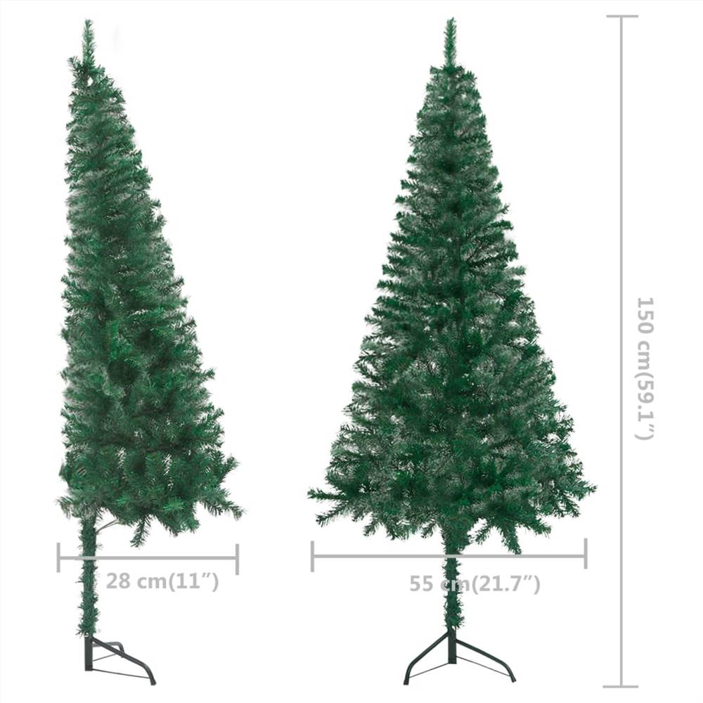Corner Artificial Christmas Tree with LEDs Green 150 cm PVC