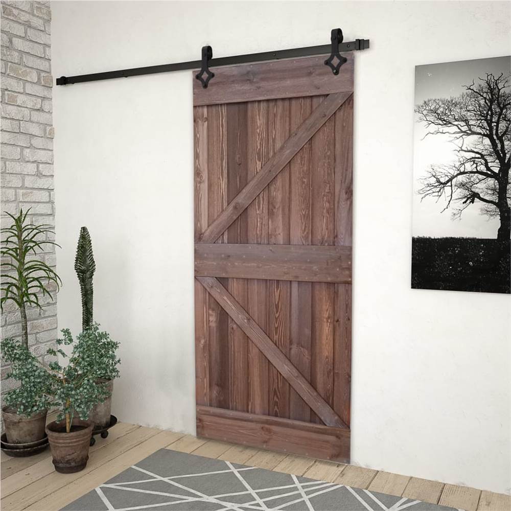 

Sliding Door with Hardware Set 100x210 cm Pine Wood Dark Brown