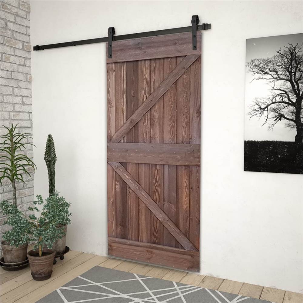 

Sliding Door with Hardware Set 100x210 cm Pine Wood Dark Brown