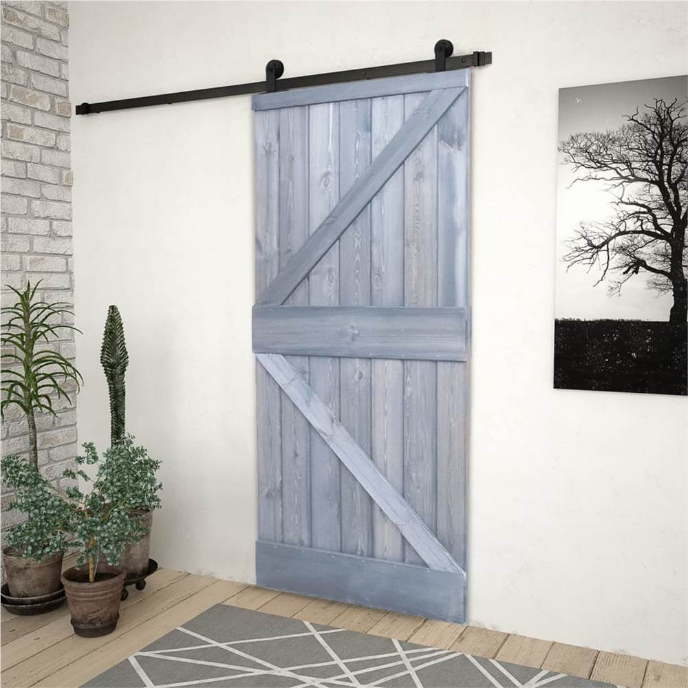 

Sliding Door with Hardware Set 100x210 cm Solid Pine Wood Grey