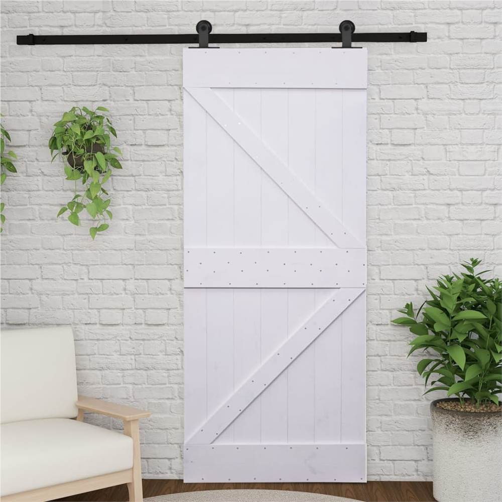 

Sliding Door with Hardware Set 100x210 cm Solid Pine Wood White