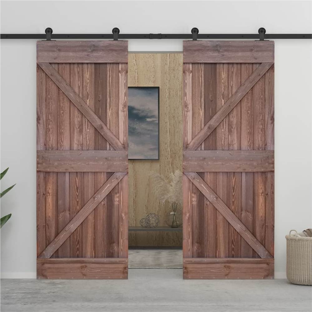 

Sliding Door with Hardware Set 80x210 cm Pine Wood Dark Brown