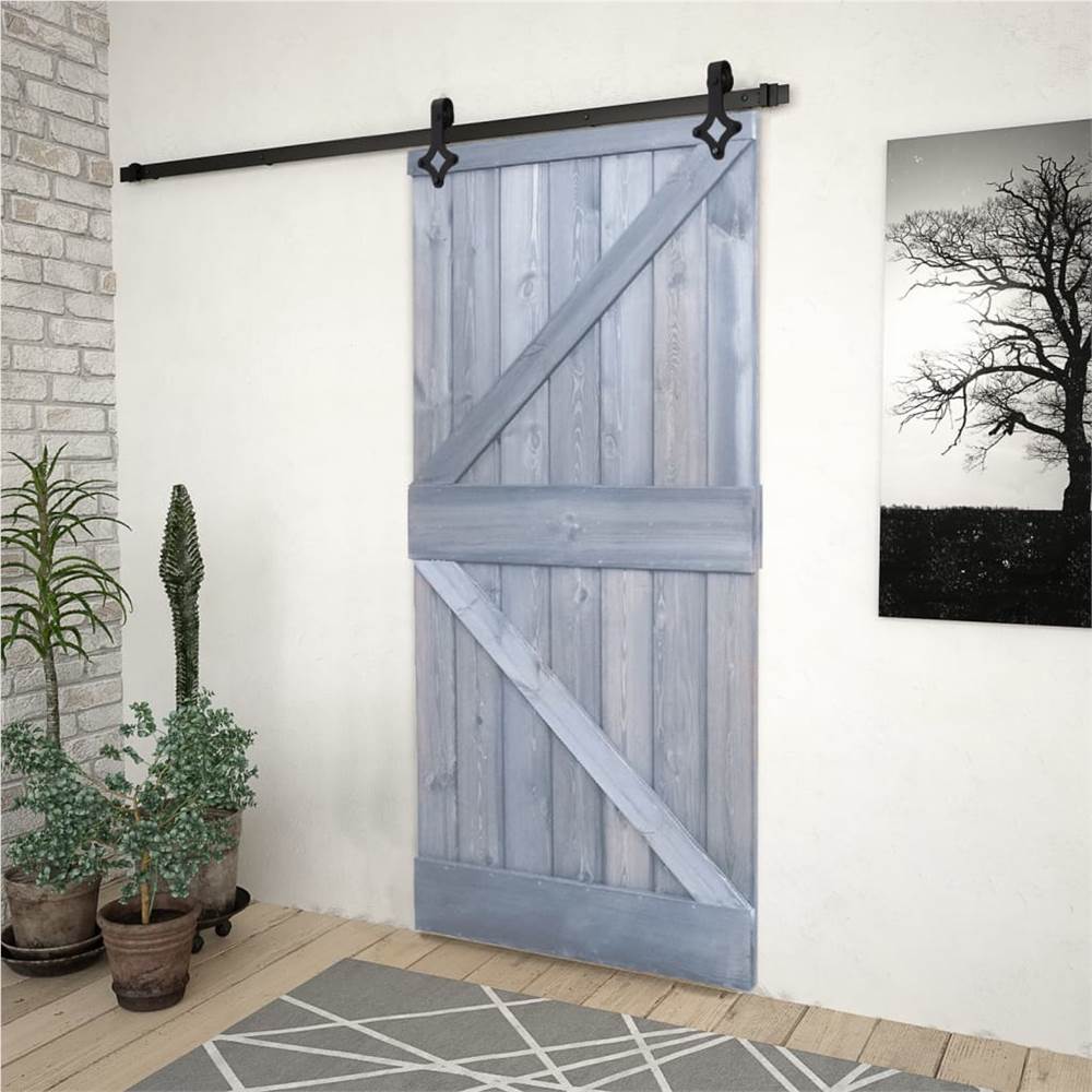 

Sliding Door with Hardware Set 80x210 cm Solid Pine Wood Grey