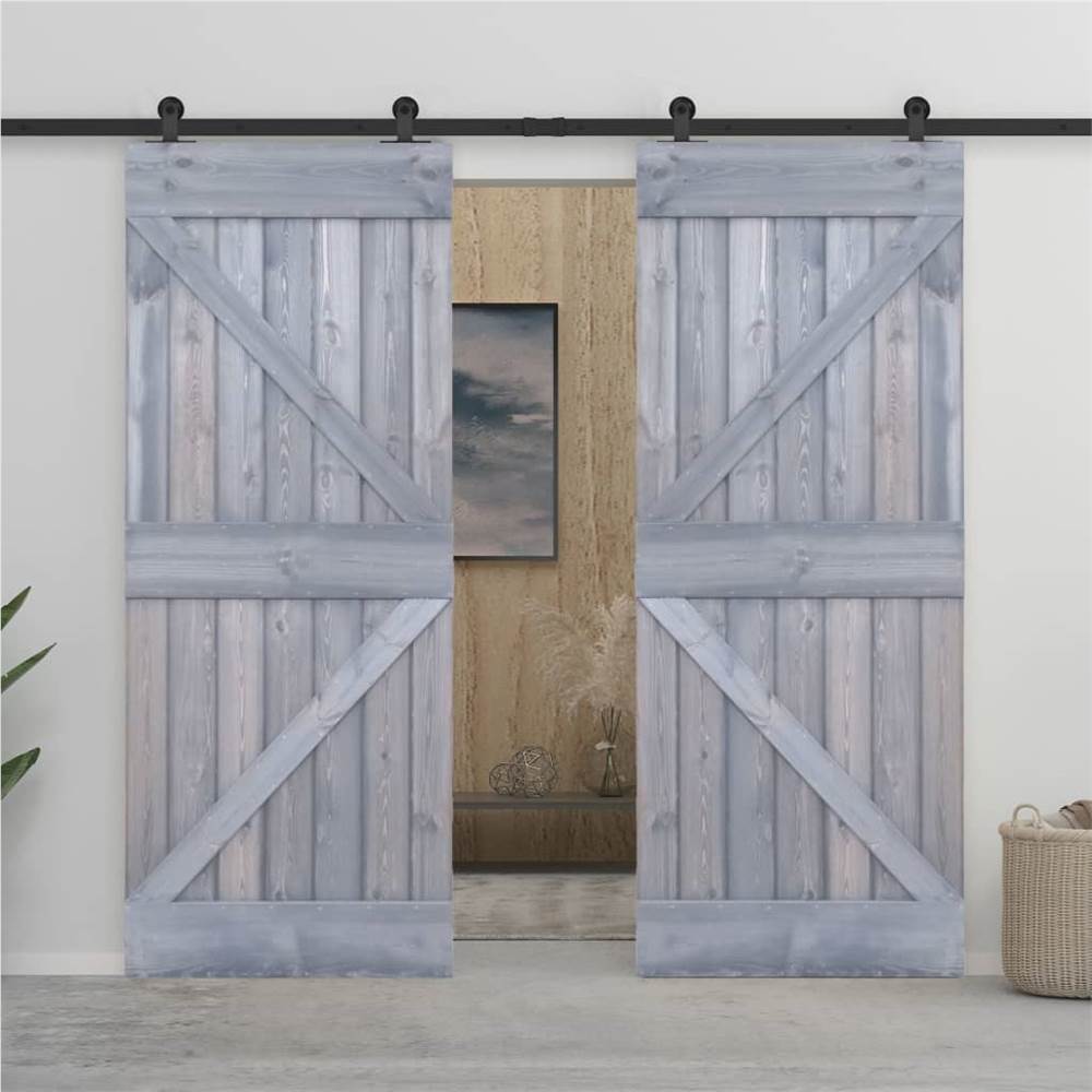 

Sliding Door with Hardware Set 80x210 cm Solid Pine Wood Grey