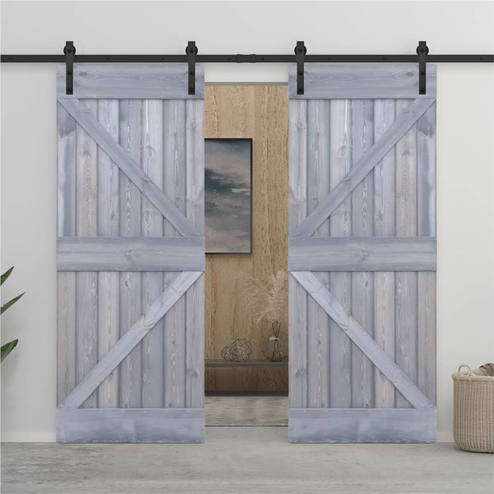 

Sliding Door with Hardware Set 80x210 cm Solid Pine Wood Grey