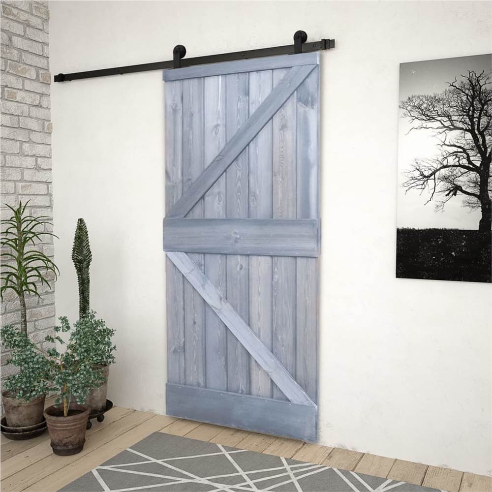 

Sliding Door with Hardware Set 80x210 cm Solid Pine Wood Grey