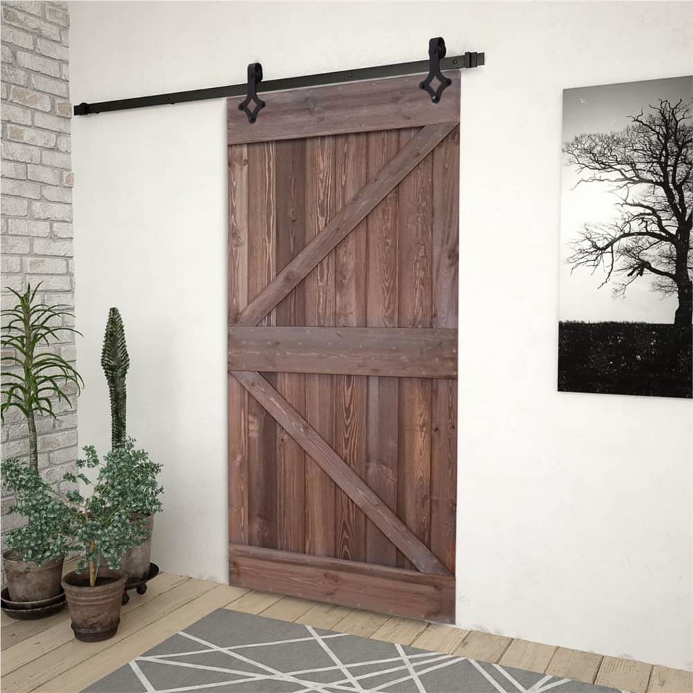 

Sliding Door with Hardware Set 90x210 cm Pine Wood Dark Brown