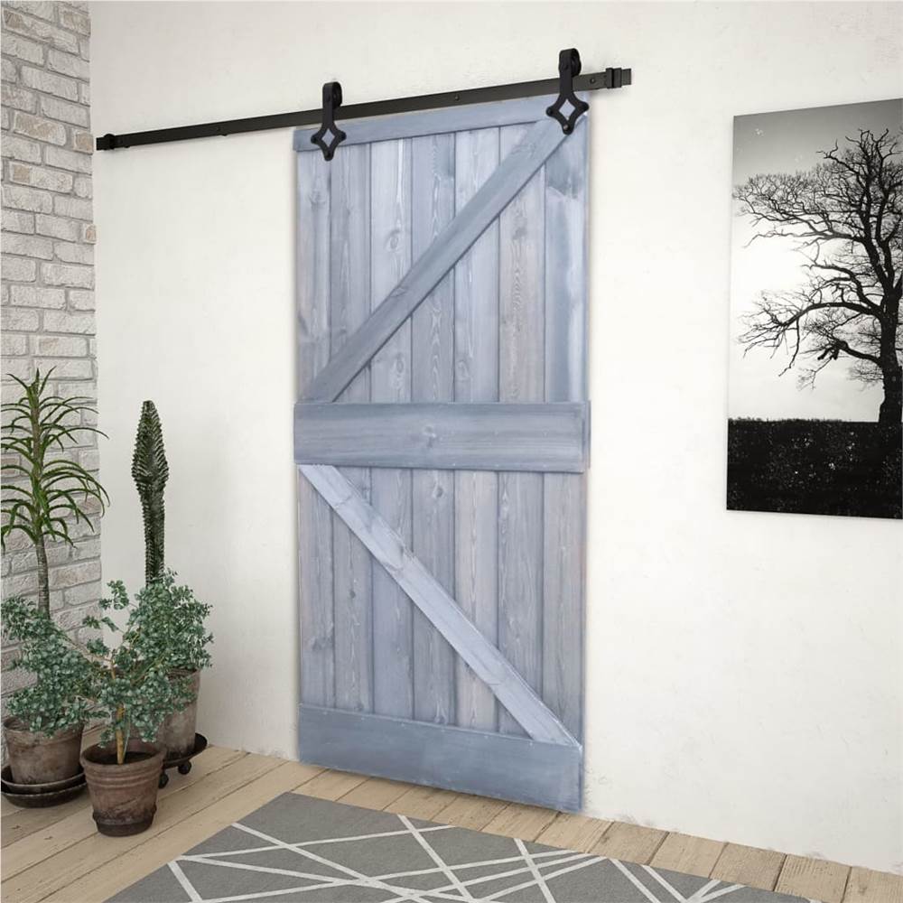 

Sliding Door with Hardware Set 90x210 cm Solid Pine Wood Grey