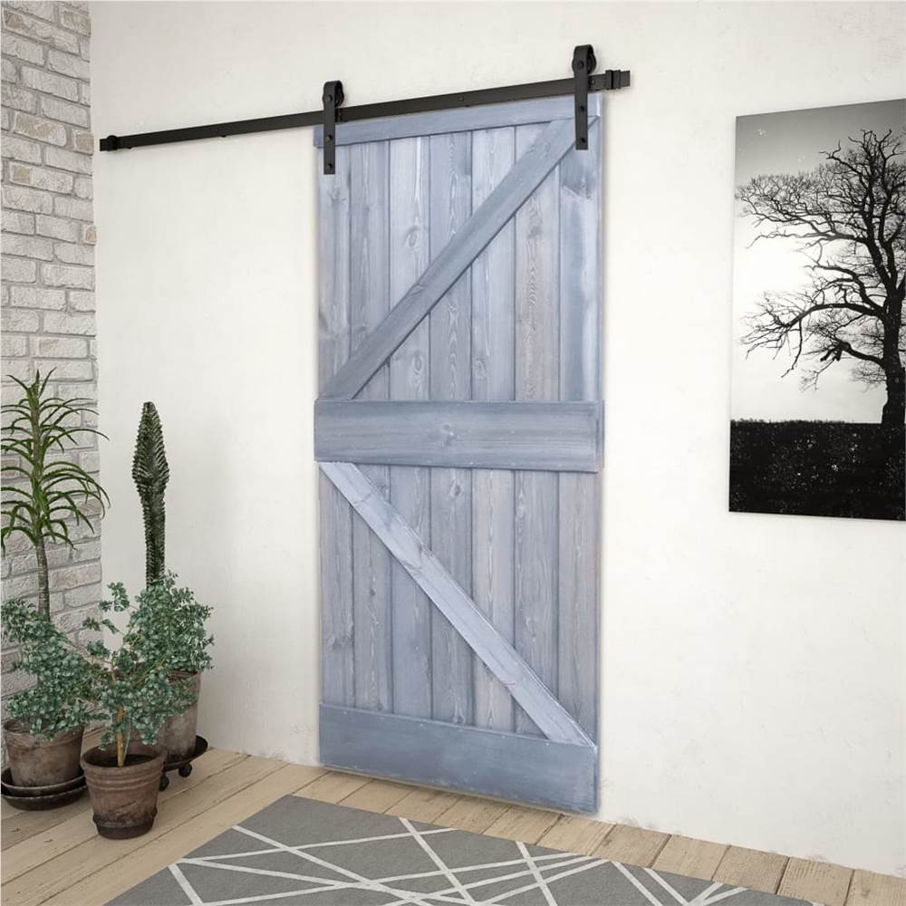 

Sliding Door with Hardware Set 90x210 cm Solid Pine Wood Grey