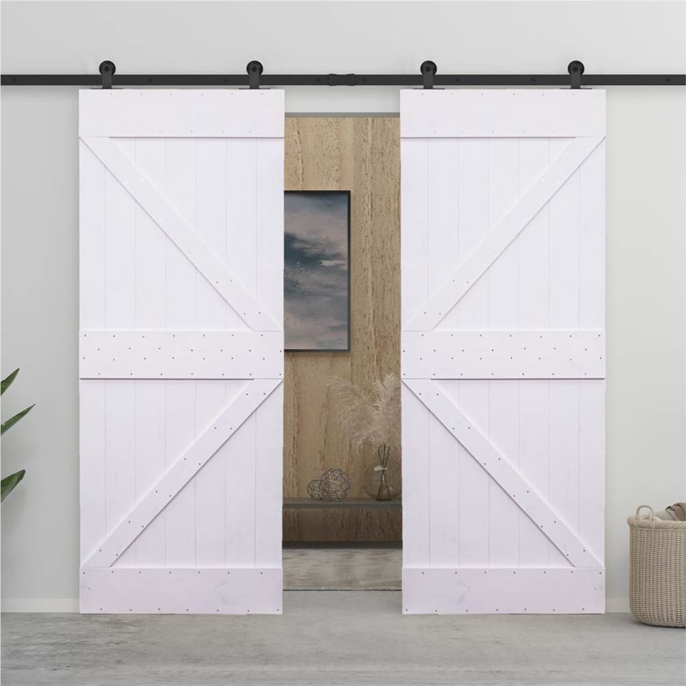 

Sliding Door with Hardware Set 90x210 cm Solid Pine Wood White