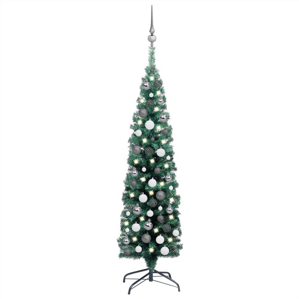 

Slim Artificial Christmas Tree with LEDs&Ball Set Green 120cm
