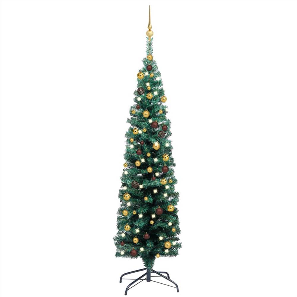 

Slim Artificial Christmas Tree with LEDs&Ball Set Green 150 cm