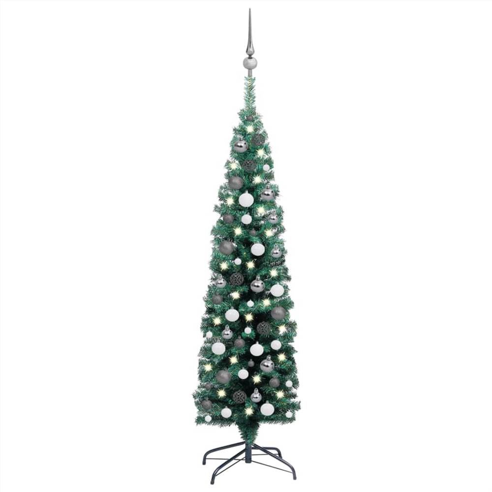 

Slim Artificial Christmas Tree with LEDs&Ball Set Green 150 cm