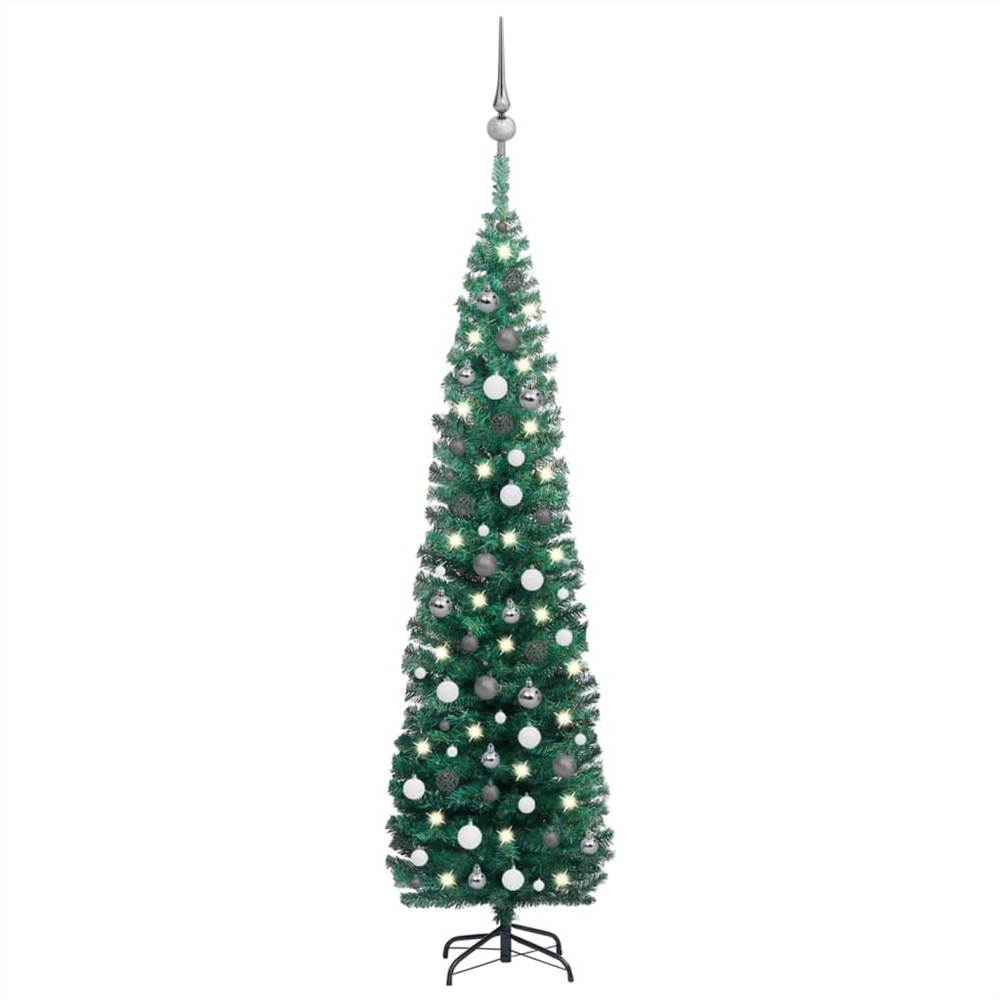

Slim Artificial Christmas Tree with LEDs&Ball Set Green 210 cm