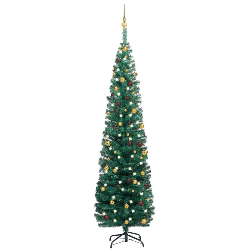 

Slim Artificial Christmas Tree with LEDs&Ball Set Green 210 cm