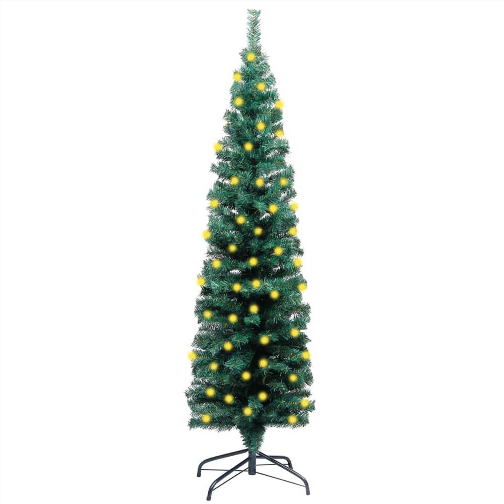 

Slim Artificial Christmas Tree with LEDs&Stand Green 150cm PVC