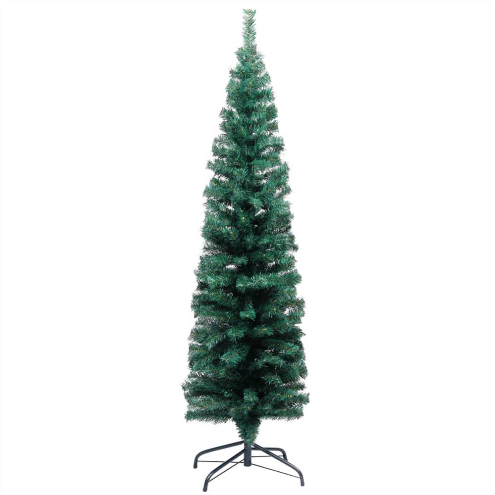 Slim Artificial Christmas Tree with LEDs&Stand Green 150cm PVC