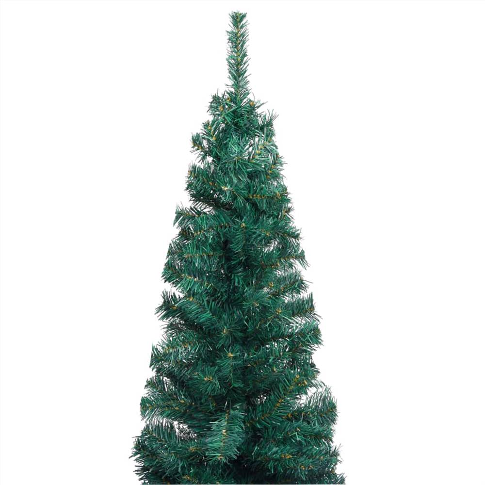 Slim Artificial Christmas Tree with LEDs&Stand Green 150cm PVC