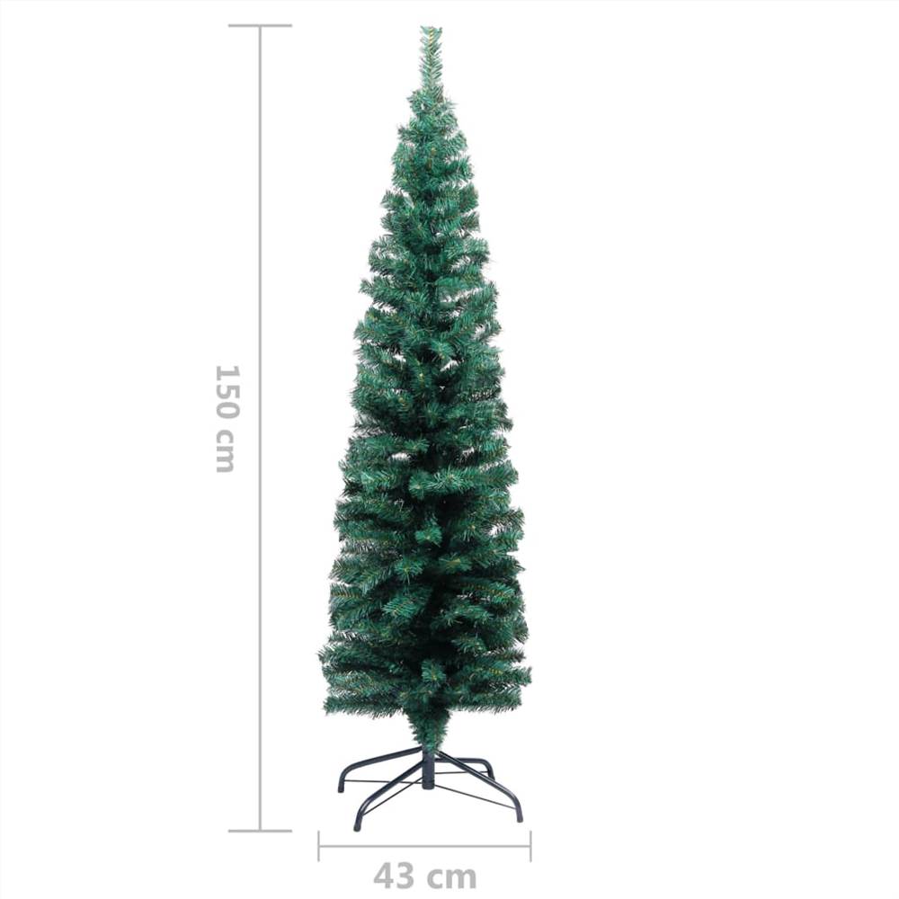 Slim Artificial Christmas Tree with LEDs&Stand Green 150cm PVC
