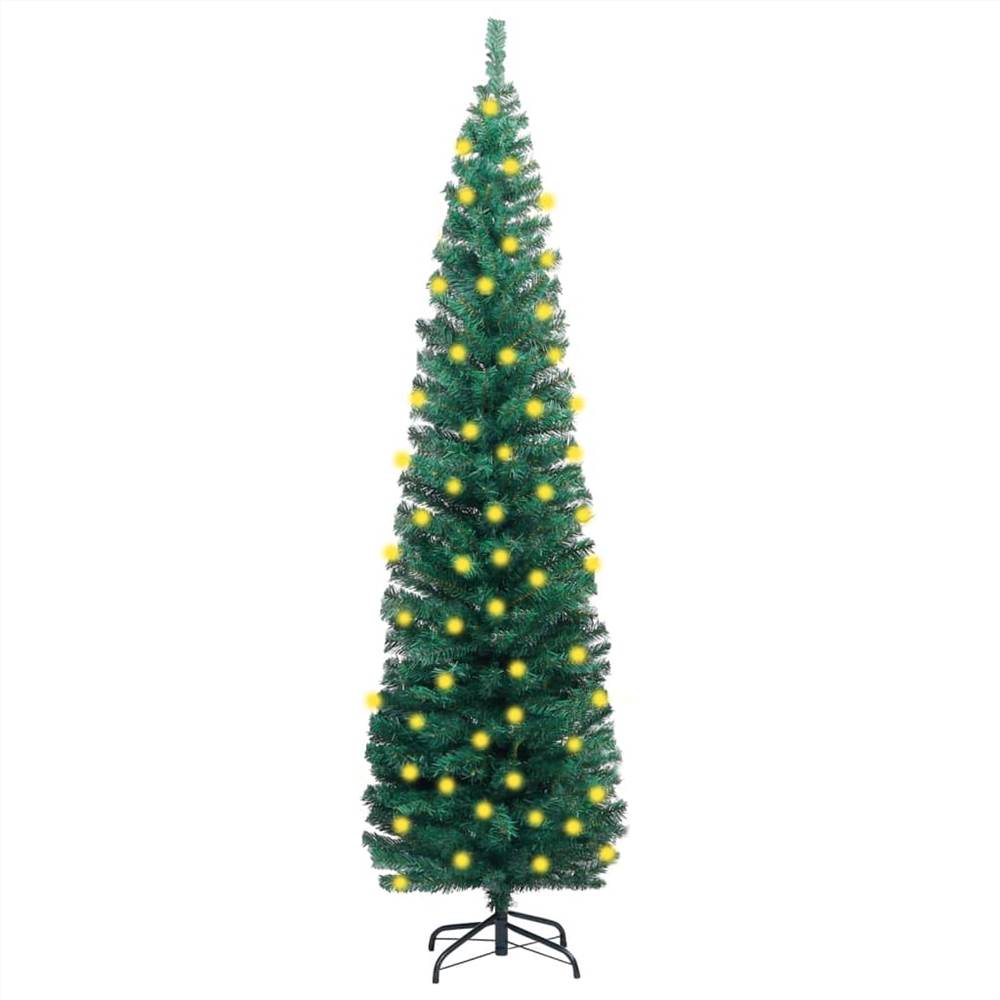

Slim Artificial Christmas Tree with LEDs&Stand Green 180cm PVC