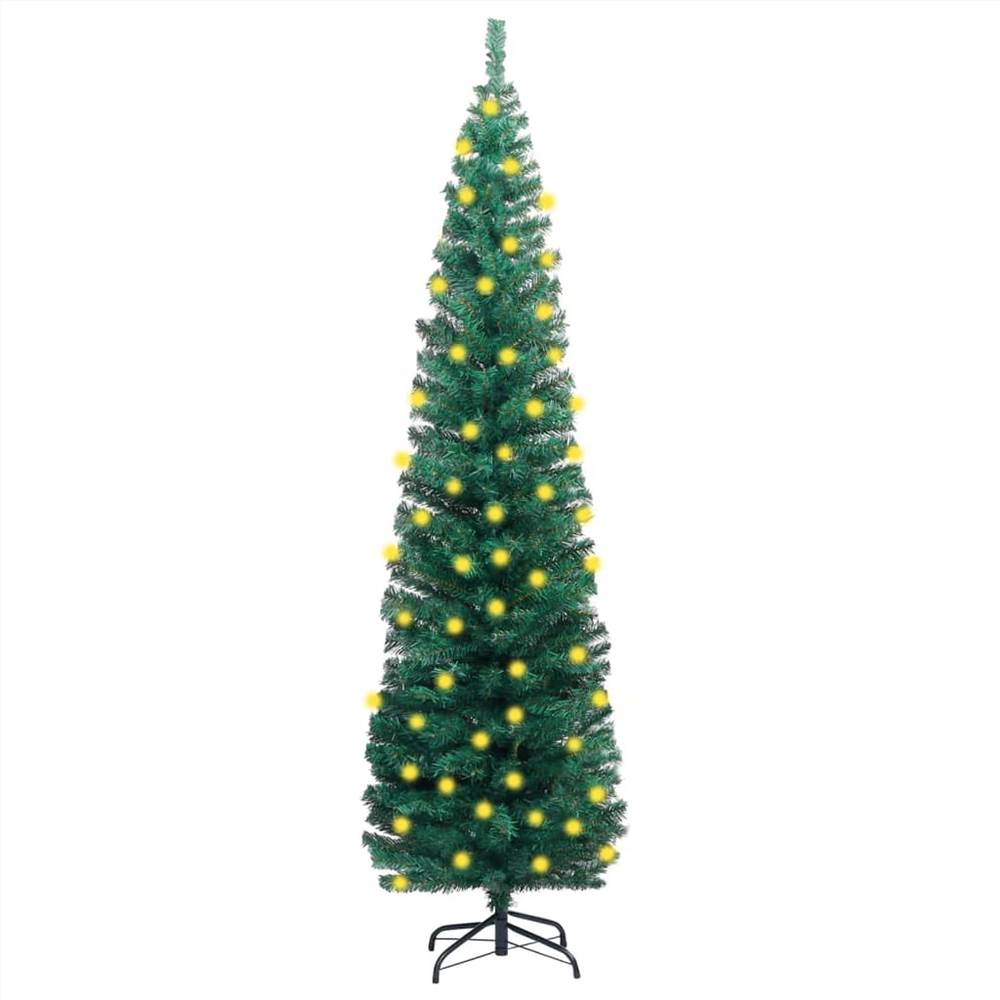 

Slim Artificial Christmas Tree with LEDs&Stand Green 210cm PVC