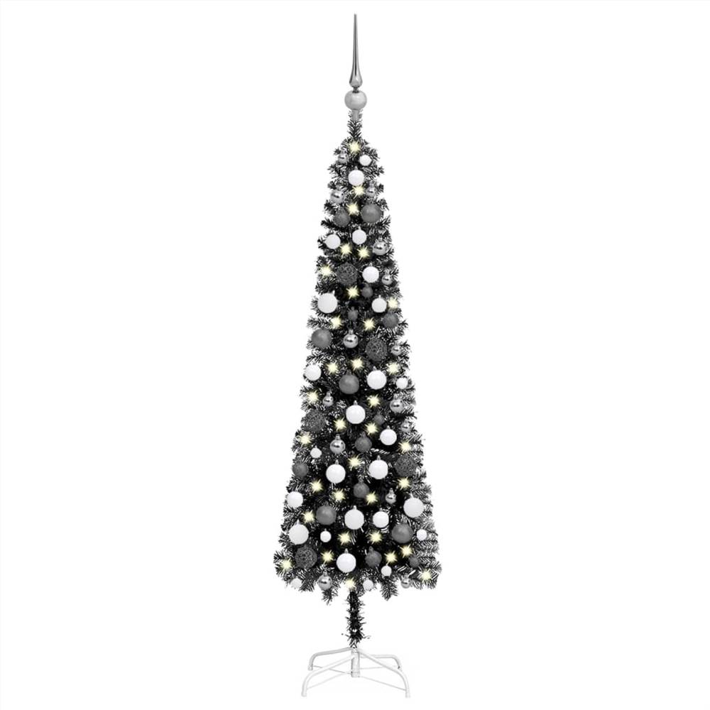 

Slim Christmas Tree with LEDs&Ball Set Black 120 cm