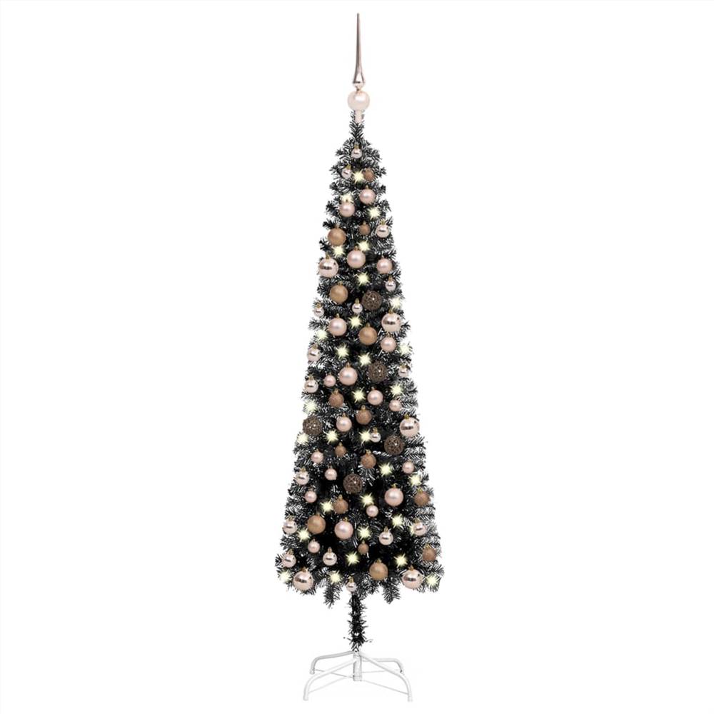 

Slim Christmas Tree with LEDs&Ball Set Black 120 cm