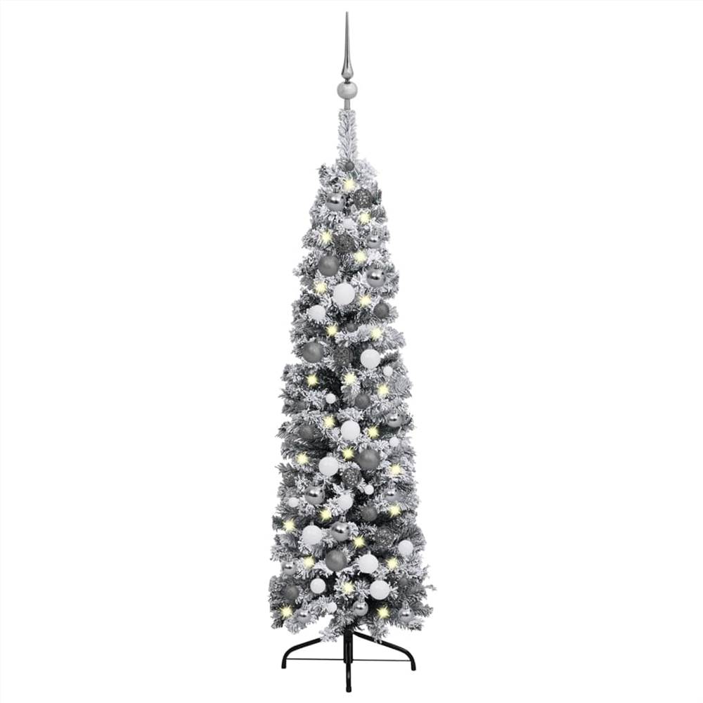 Schlanker Weihnachtsbaum mit LEDs&amp;Kugel-Set&amp;beflocktes Schneegrün 120cm от Geekbuying WW