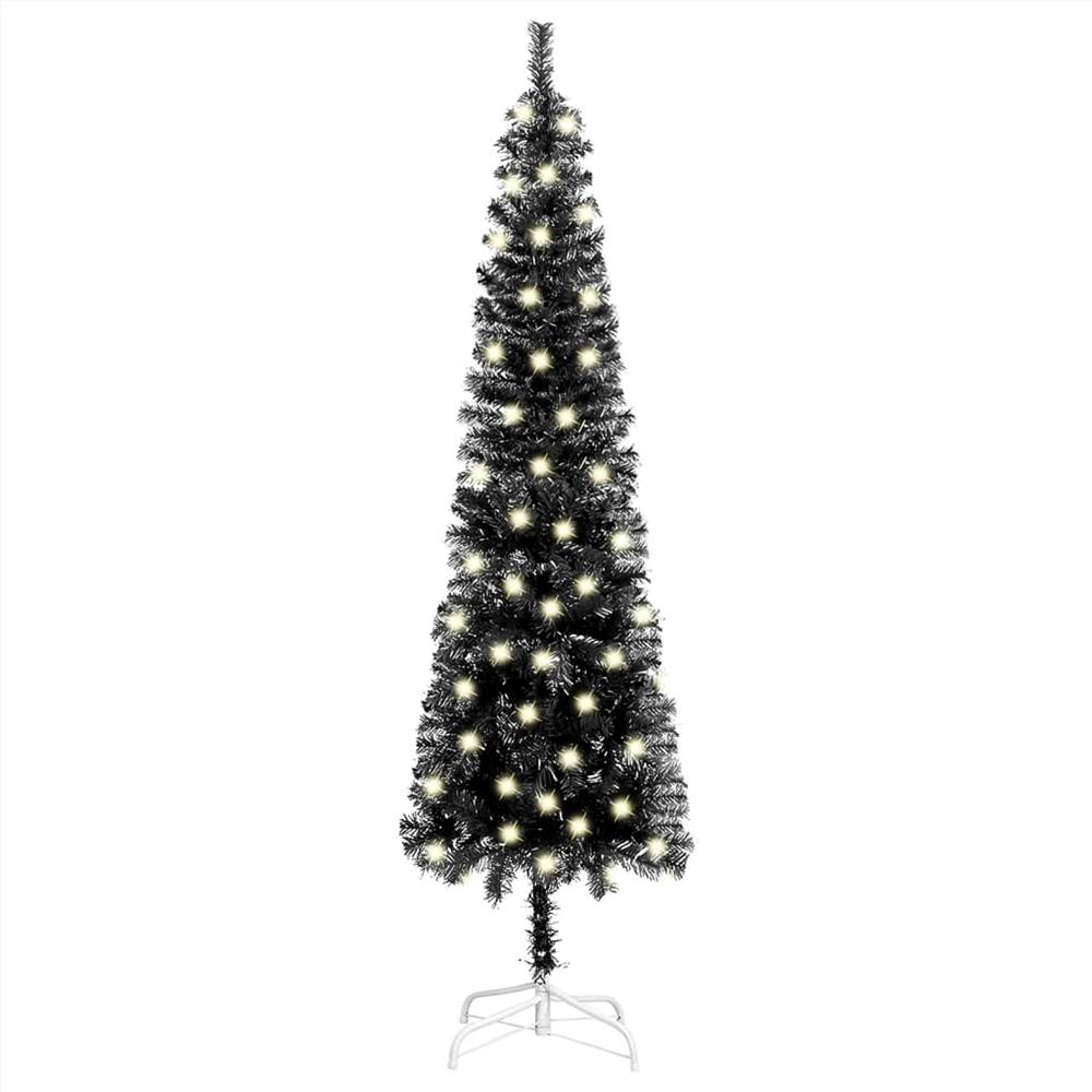 Sapin de Noël Slim avec LED Noir 120 cm
