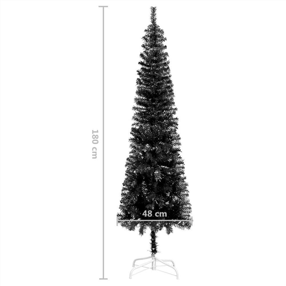 Slim Christmas Tree with LEDs Black 180 cm