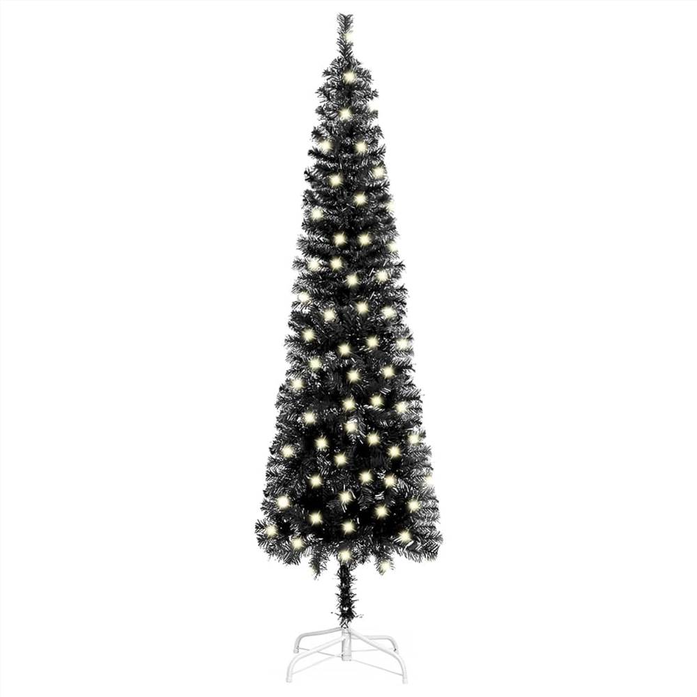 Slim Christmas Tree with LEDs Black 210 cm