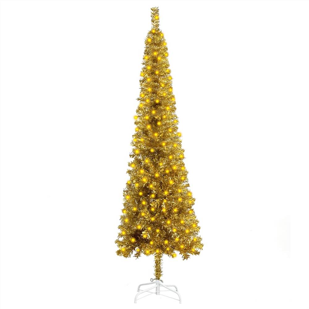 Slim Christmas Tree with LEDs Gold 210 cm