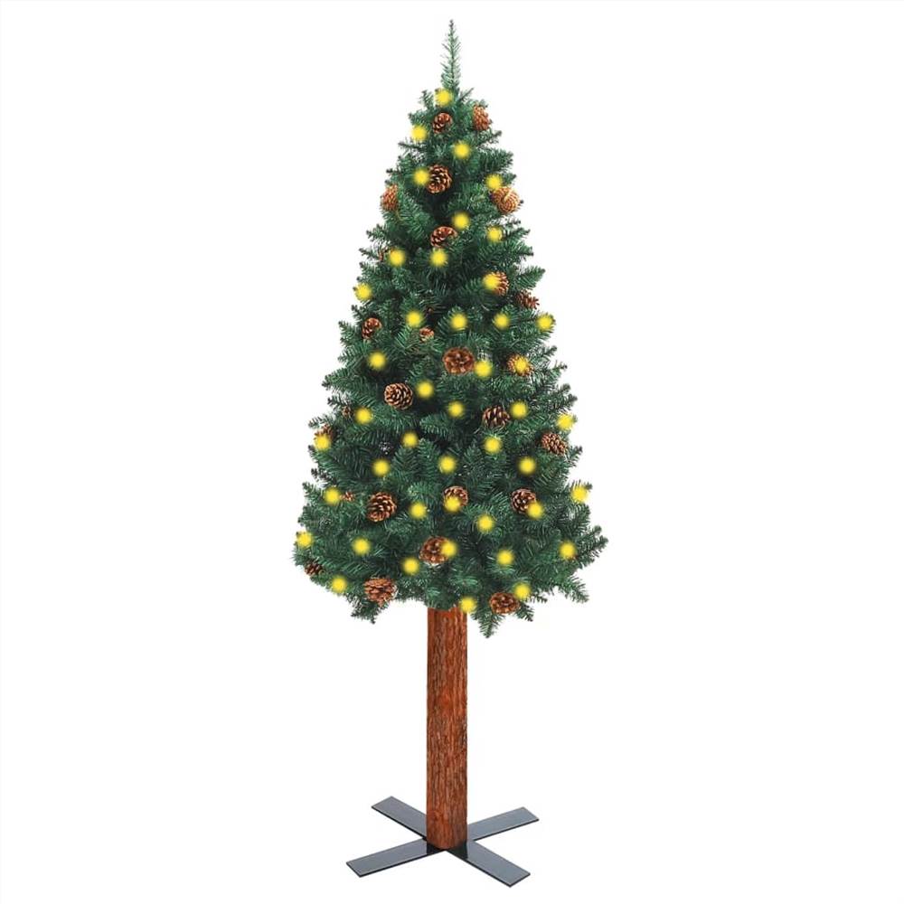 

Slim Christmas Tree with LEDs&Real Wood&Cones Green 150 cm