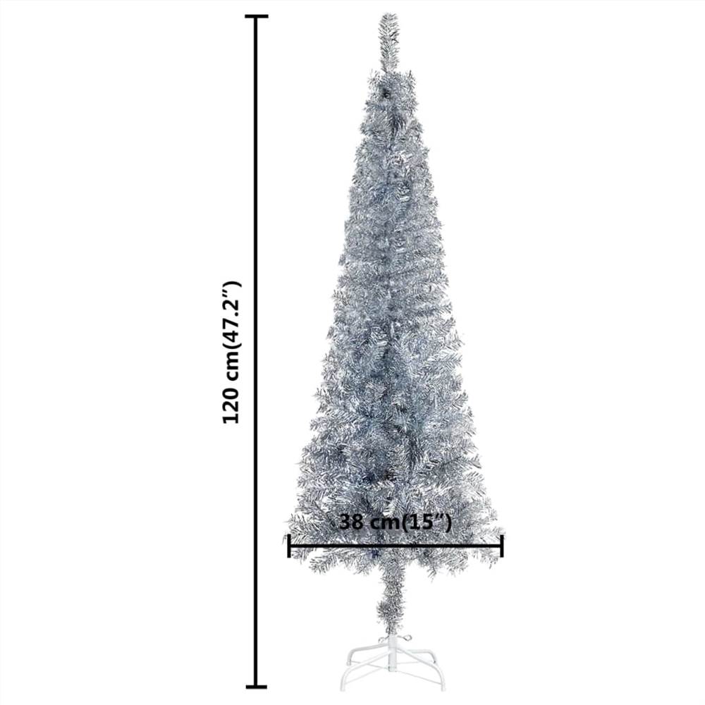Slim Christmas Tree with LEDs Silver 120 cm