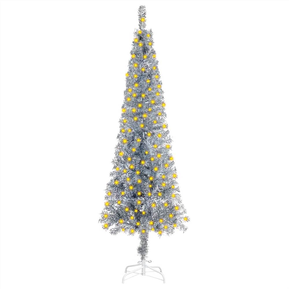 

Slim Christmas Tree with LEDs Silver 210 cm