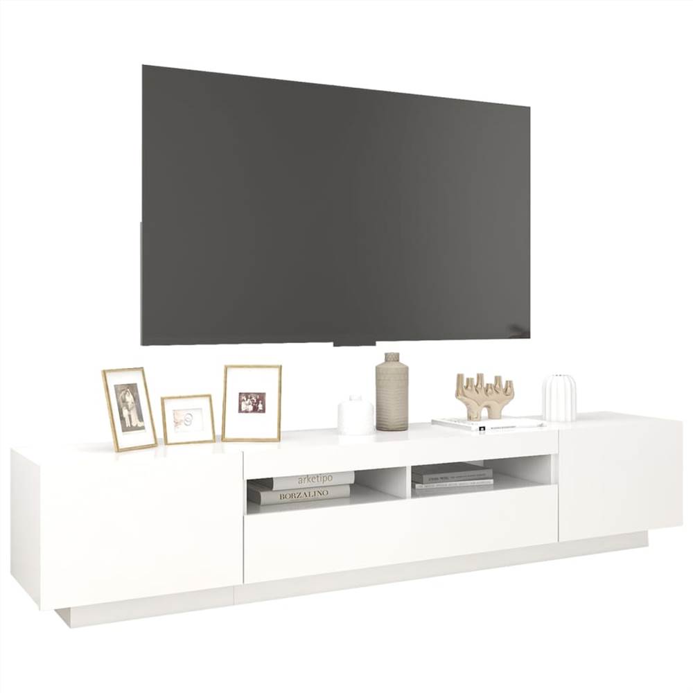 TV Cabinet With LED Lights White 200x35x40 Cm 17 TV Cabinet with LED Lights White 200x35x40 cm
