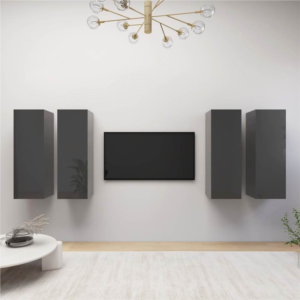 

TV Cabinets 4 pcs High Gloss Grey 30.5x30x90 cm Chipboard