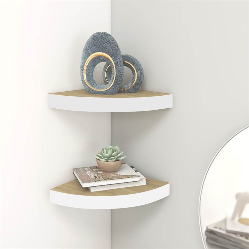 Wall Corner Shelves 2 pcs Oak and White 35x35x3.8 cm MDF