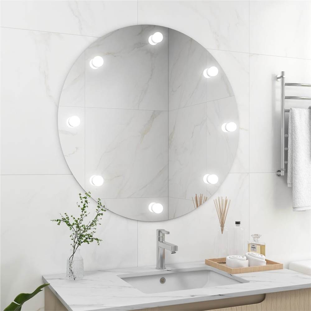 مرآة حائط بدون إطار مع أضواء LED زجاج دائري